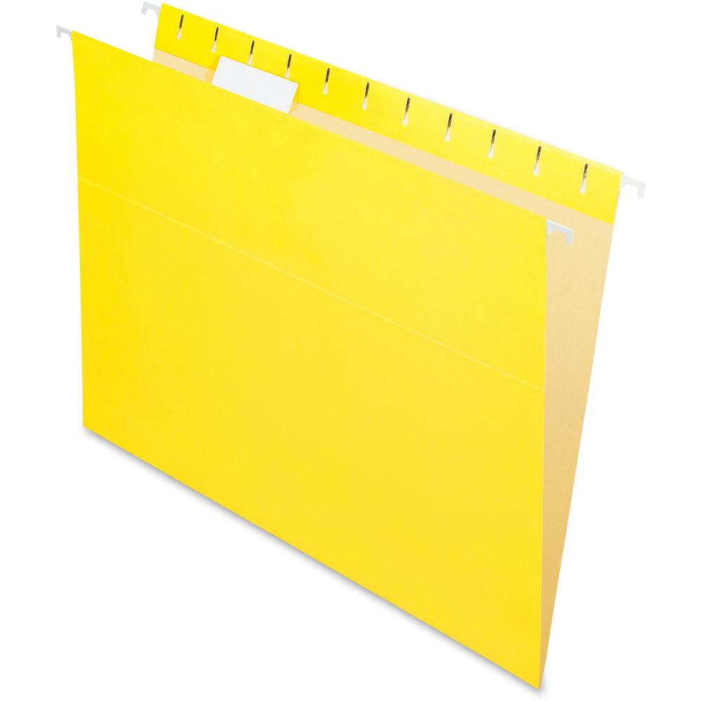 Pendaflex Essentials 1/5 Tab Cut Letter Recycled Hanging Folder - 8 1/2" x 11" - Yellow - 100% Recycled - 25 / Box. Picture 1