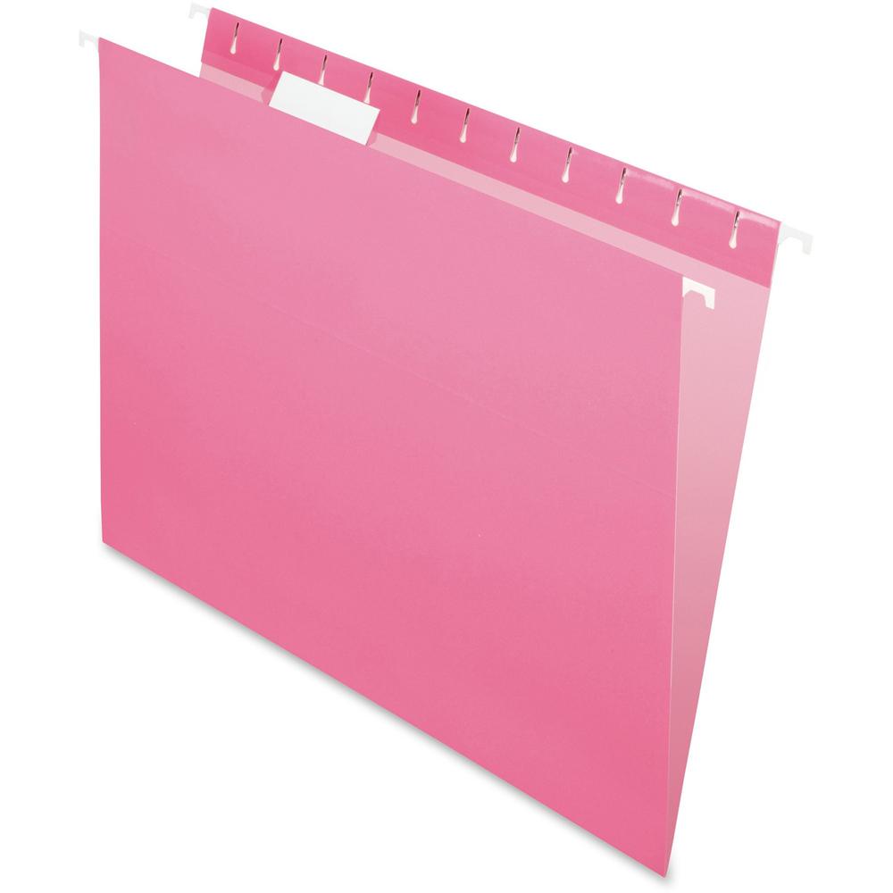 Pendaflex 1/5 Tab Cut Letter Recycled Hanging Folder - 8 1/2" x 11" - Pink - 100% Recycled - 25 / Box. Picture 1