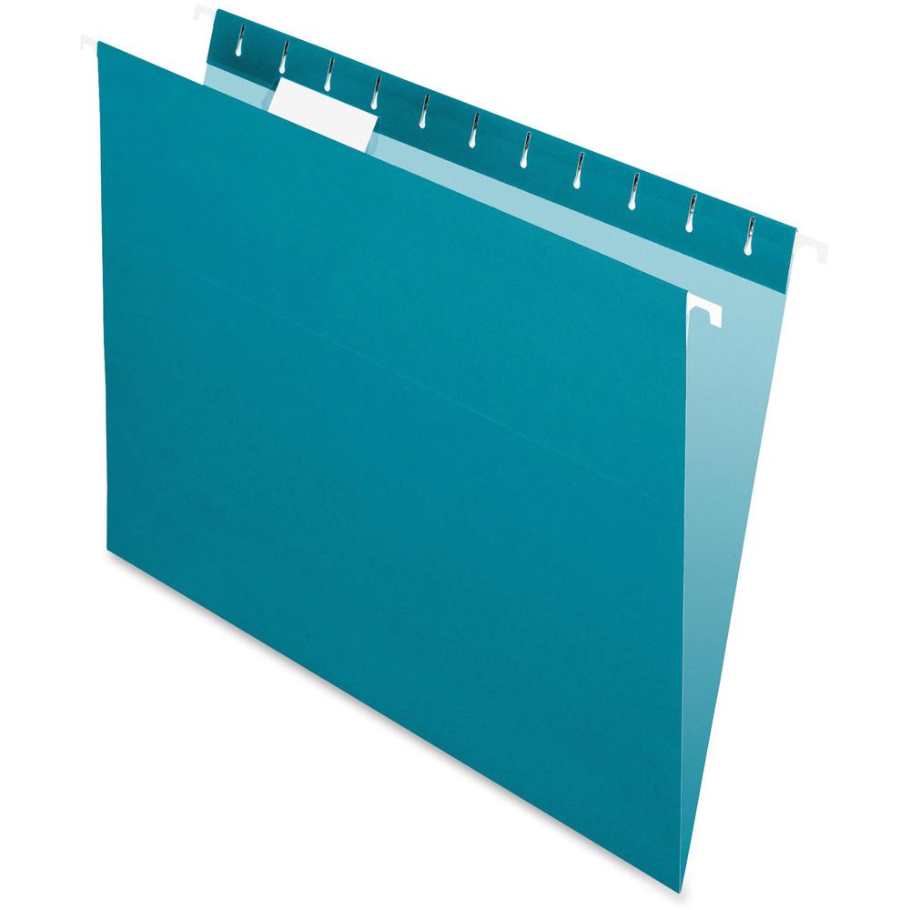 Pendaflex Essentials 1/5 Tab Cut Letter Recycled Hanging Folder - 8 1/2" x 11" - Teal - 100% Recycled - 25 / Box. The main picture.