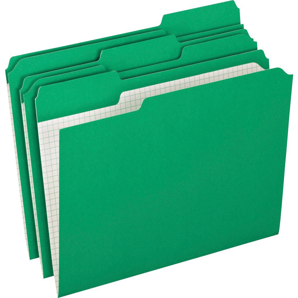 Pendaflex 1/3 Tab Cut Letter Recycled Top Tab File Folder - 8 1/2" x 11" - Top Tab Location - Assorted Position Tab Position - Green - 10% Recycled - 100 / Box. Picture 1