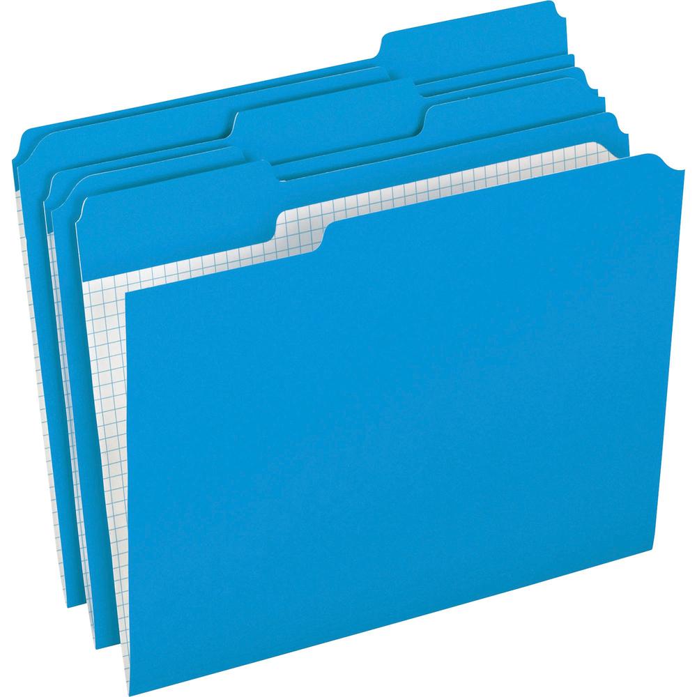 Pendaflex 1/3 Tab Cut Letter Recycled Top Tab File Folder - 8 1/2" x 11" - Top Tab Location - Assorted Position Tab Position - Blue - 10% Recycled - 100 / Box. Picture 1