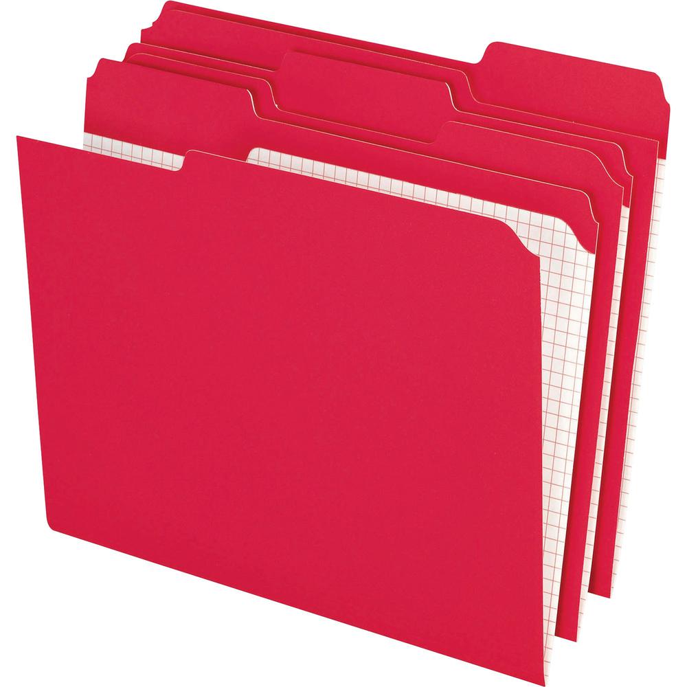 Pendaflex 1/3 Tab Cut Letter Recycled Top Tab File Folder - 8 1/2" x 11" - Top Tab Location - Assorted Position Tab Position - Red - 10% Recycled - 100 / Box. Picture 1