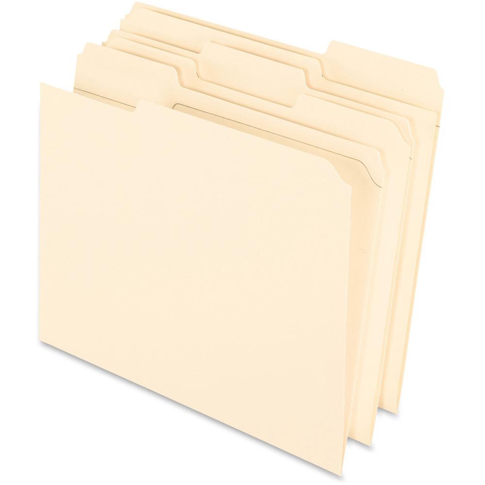 Pendaflex 1/3 Tab Cut Letter Recycled Top Tab File Folder - 8 1/2" x 11" - 3/4" Expansion - Top Tab Location - Assorted Position Tab Position - Manila - Manila - 10% Recycled - 100 / Box. The main picture.