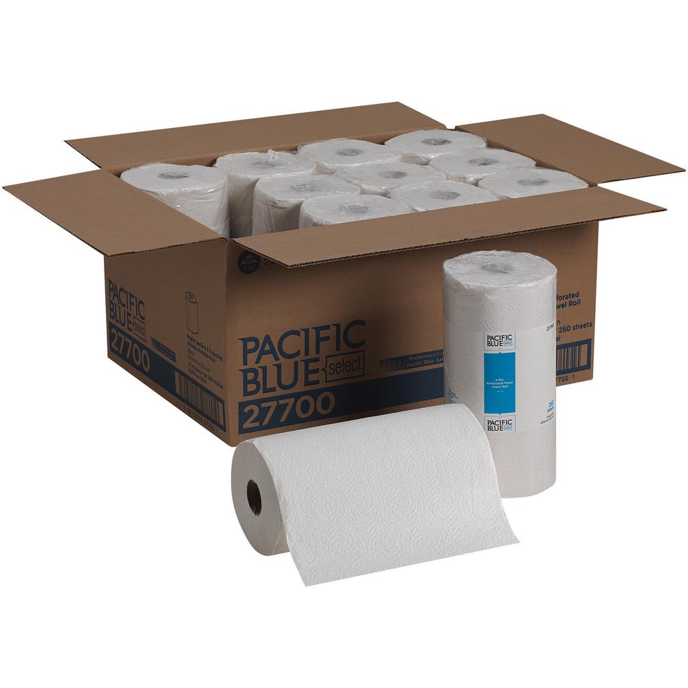 Pacific Blue Select Perforated Paper Towel Roll - 2 Ply - 8.80" x 11" - 250 Sheets/Roll - White - Strong, Absorbent, Perforated - For Office Building - 12 / Carton. The main picture.