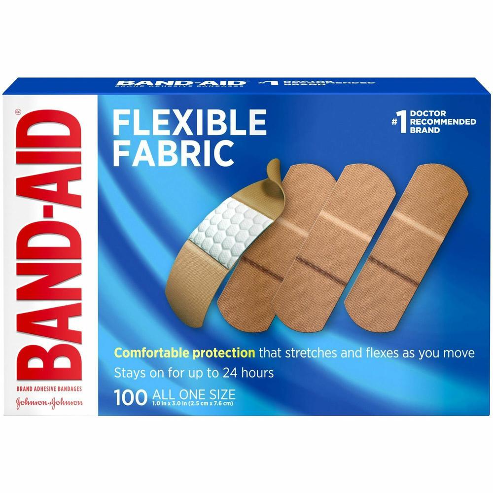 Band-Aid Flexible Fabric Adhesive Bandages - 1" - 100/Box - Beige - Fabric. Picture 1