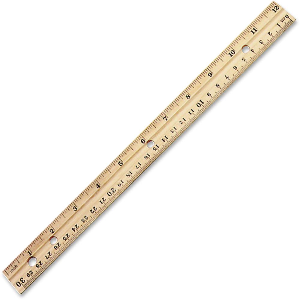 CLI Wood Ruler - 12" Length 1.1" Width - 1/16 Graduations - Imperial, Metric Measuring System - Wood - 36 / Box. Picture 1