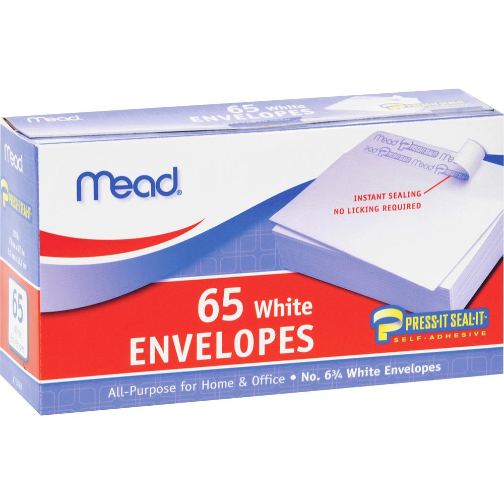 Mead No. 6-3/4 All-purpose White Envelopes - Business - #6 3/4 - 3 5/8" Width x 6 1/2" Length - Self-sealing - 65 / Box - White. The main picture.