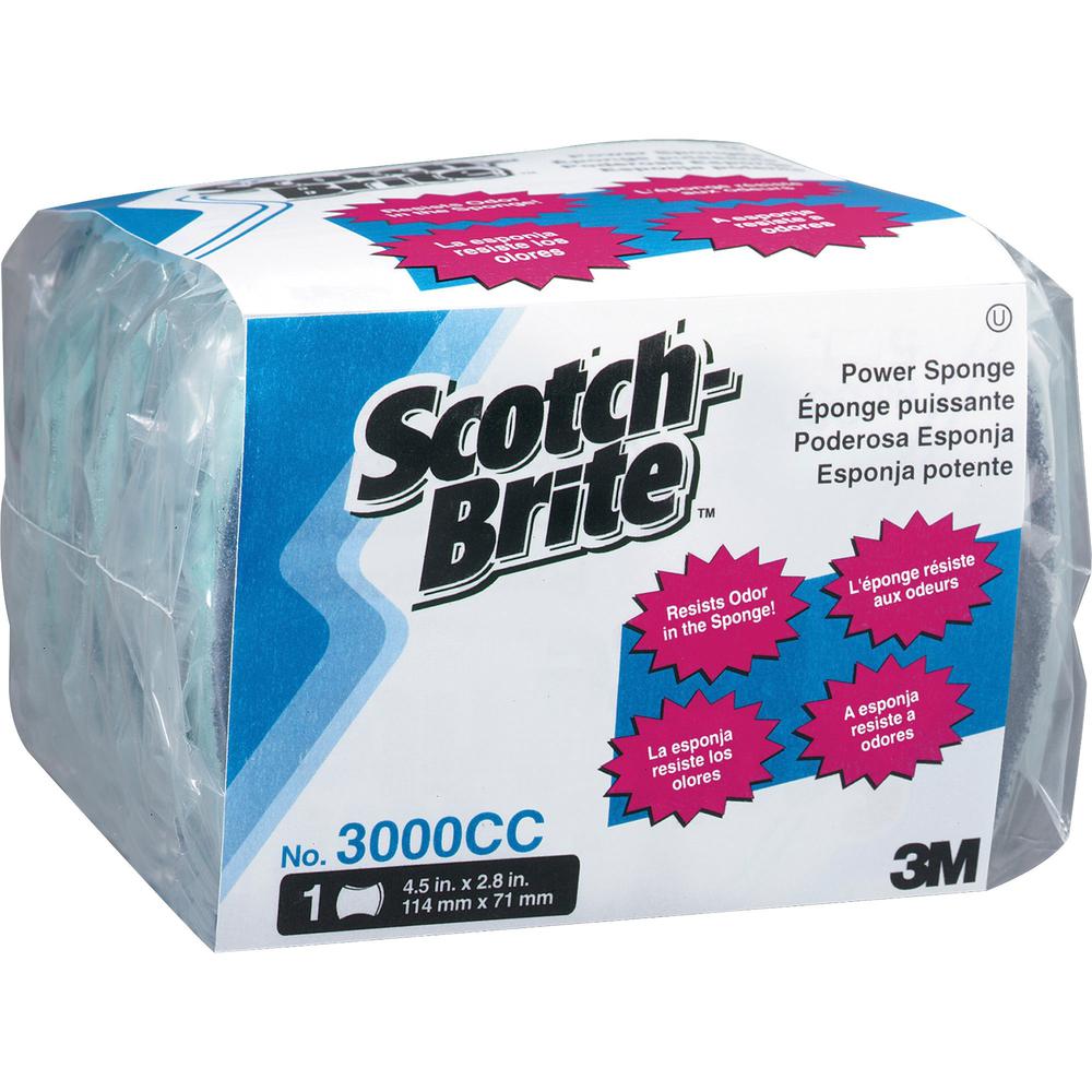 Scotch-Brite Power Sponges - 0.7" Height x 4.5" Width x 2.8" Depth - 5/Pack - Aqua. The main picture.