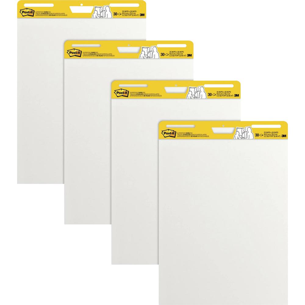 Post-it&reg; Super Sticky Easel Pad - 30 Sheets - Plain - Stapled - 18.50 lb Basis Weight - 25" x 30" - White Paper - Self-adhesive, Repositionable, Resist Bleed-through, Removable, Sturdy Back, Cardb. Picture 1
