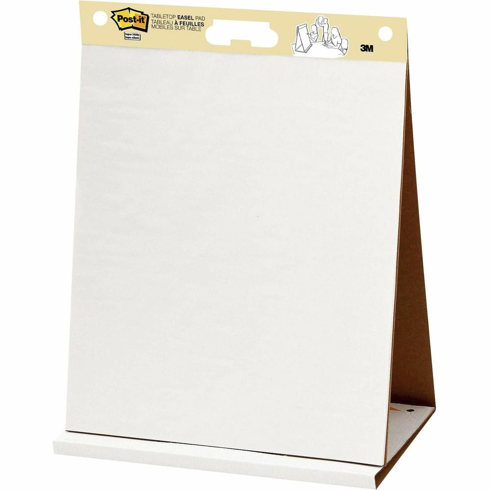 Post-it&reg; Tabletop Easel Pads - 20 Sheets - Plain - Stapled - 18.50 lb Basis Weight - 20" x 23" - White Paper - Resist Bleed-through, Self-adhesive, Perforated, Built-in Stand, Repositionable, Refi. Picture 1