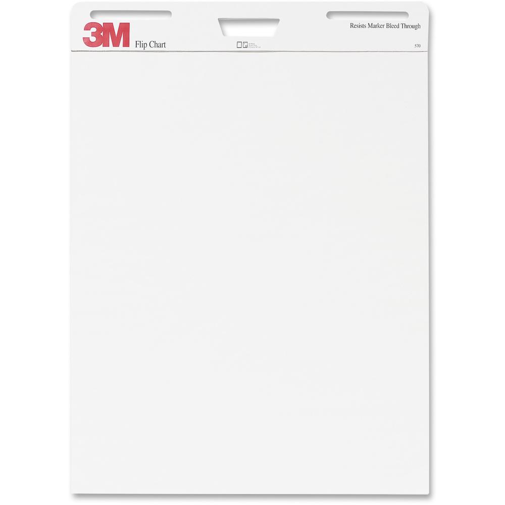 3M Flip Charts - 40 Sheets - Plain - Stapled - 18.50 lb Basis Weight - 25" x 30" - White Paper - Resist Bleed-through, Heavyweight, Sturdy Back, Cardboard Back - 2 / Carton. Picture 1
