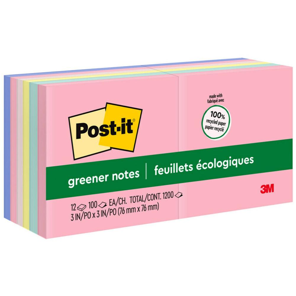 Post-it&reg; Notes Original Notepads - Sweet Sprinkles Color Collection - 1200 - 3" x 3" - Square - 100 Sheets per Pad - Unruled - Positively Pink, Pink Salt, Canary Yellow, Fresh Mint, Moonstone - Pa. Picture 1