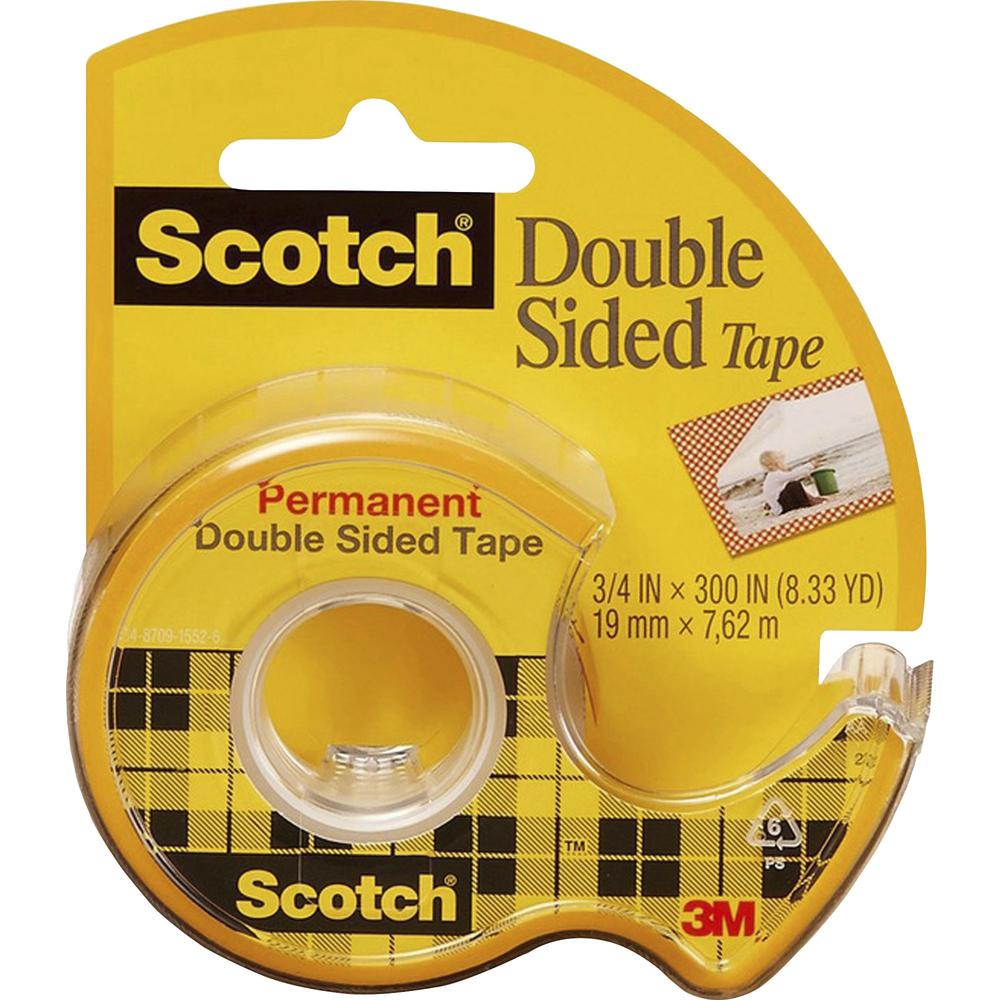 Scotch Removable Double-Sided Tape - 3/4"W - 11.11 yd Length x 0.75" Width - 1" Core - Acrylic - Dispenser Included - Handheld Dispenser - 1 / Roll - Clear. Picture 1