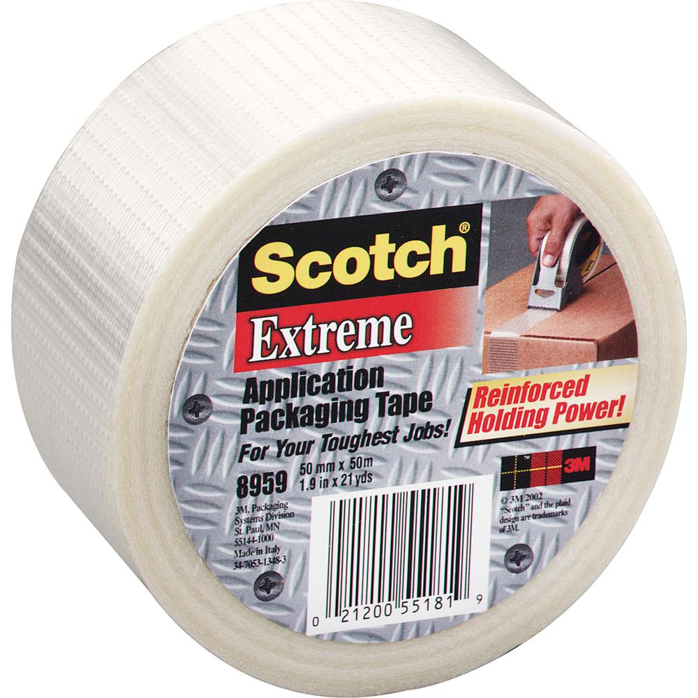Scotch Extreme Application Packaging Tape - 54.60 yd Length x 2" Width - 5.7 mil Thickness - 3" Core - Synthetic Rubber - Glass Yarn Backing - Handheld Dispenser - Abrasion Resistant, Moisture Resista. Picture 1
