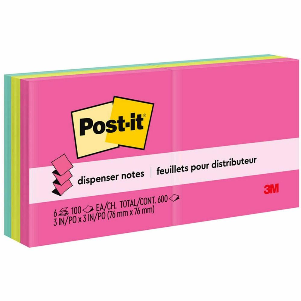 Post-it&reg; Pop-up Adhesive Note - 600 - 3" x 3" - Square - 100 Sheets per Pad - Unruled - Electric Blue, Limeade, Neon Orange, Neon Pink, Concord - Paper - Pop-up, Self-adhesive, Repositionable - 6 . Picture 1