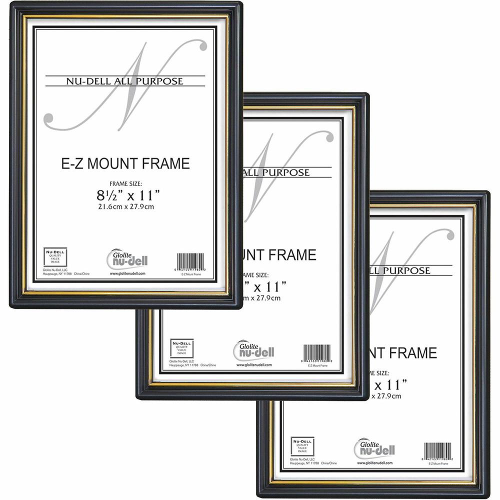 Golite nu-dell Easy Slide-In Document Frame - Holds 8.50" x 11" Insert - Horizontal, Vertical - 3 / Pack - Plastic - Black. Picture 1