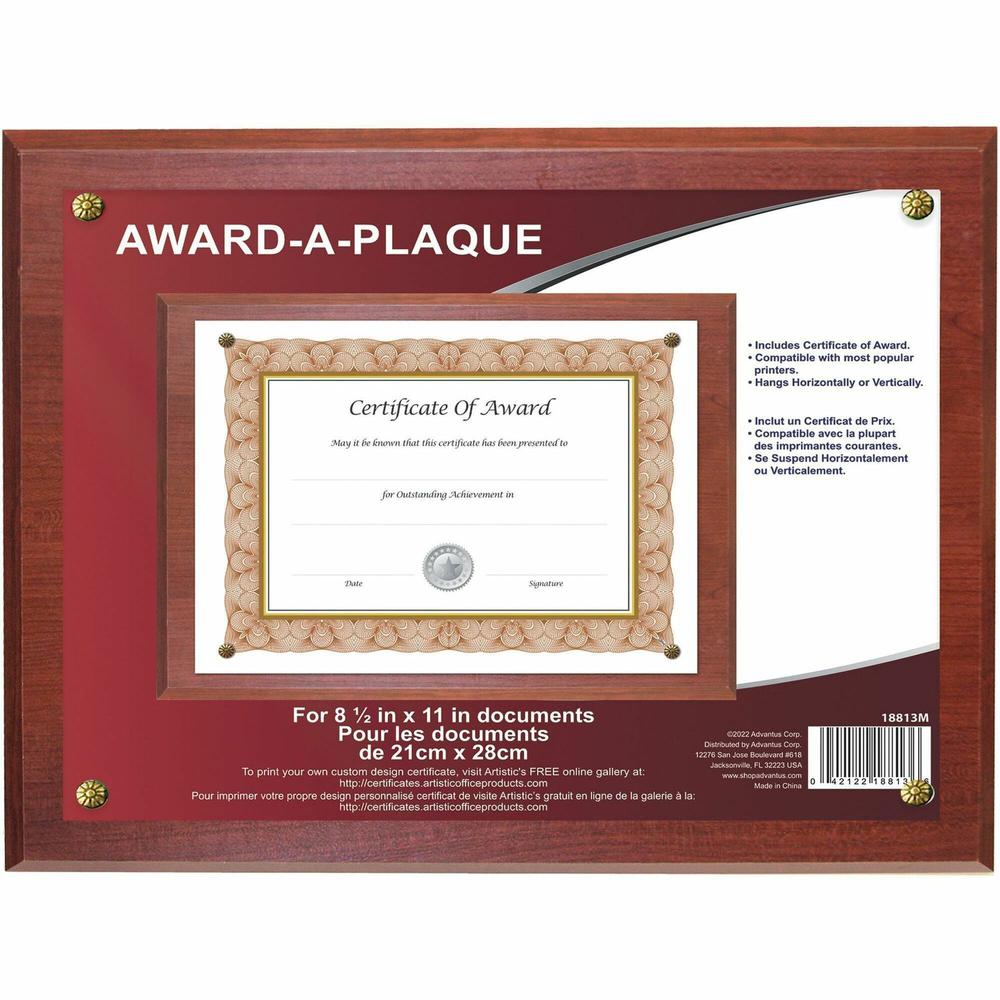 Golite nu-dell Woodgrain Award-A-Plaque - 13" x 10.50" Frame Size - Holds 11" x 8.50" Insert - Horizontal, Vertical - 1 Each - Mahogany. Picture 1