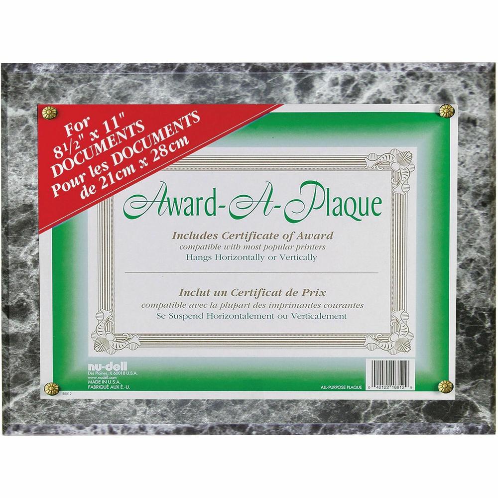 Golite nu-dell Woodgrain Award-A-Plaque - 13" x 10.50" Frame Size - Holds 11" x 8.50" Insert - Horizontal, Vertical - 1 Each - Black Marble. Picture 1