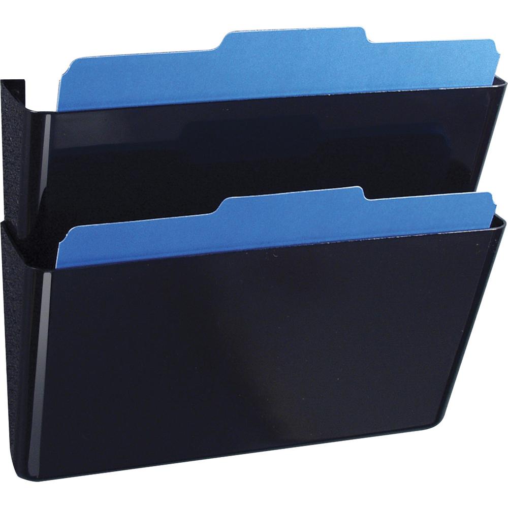 Officemate Wall Mountable Space-Saving Files - 7" Height x 13" Width x 4.1" Depth - Black - Plastic - 2 / Box. Picture 1