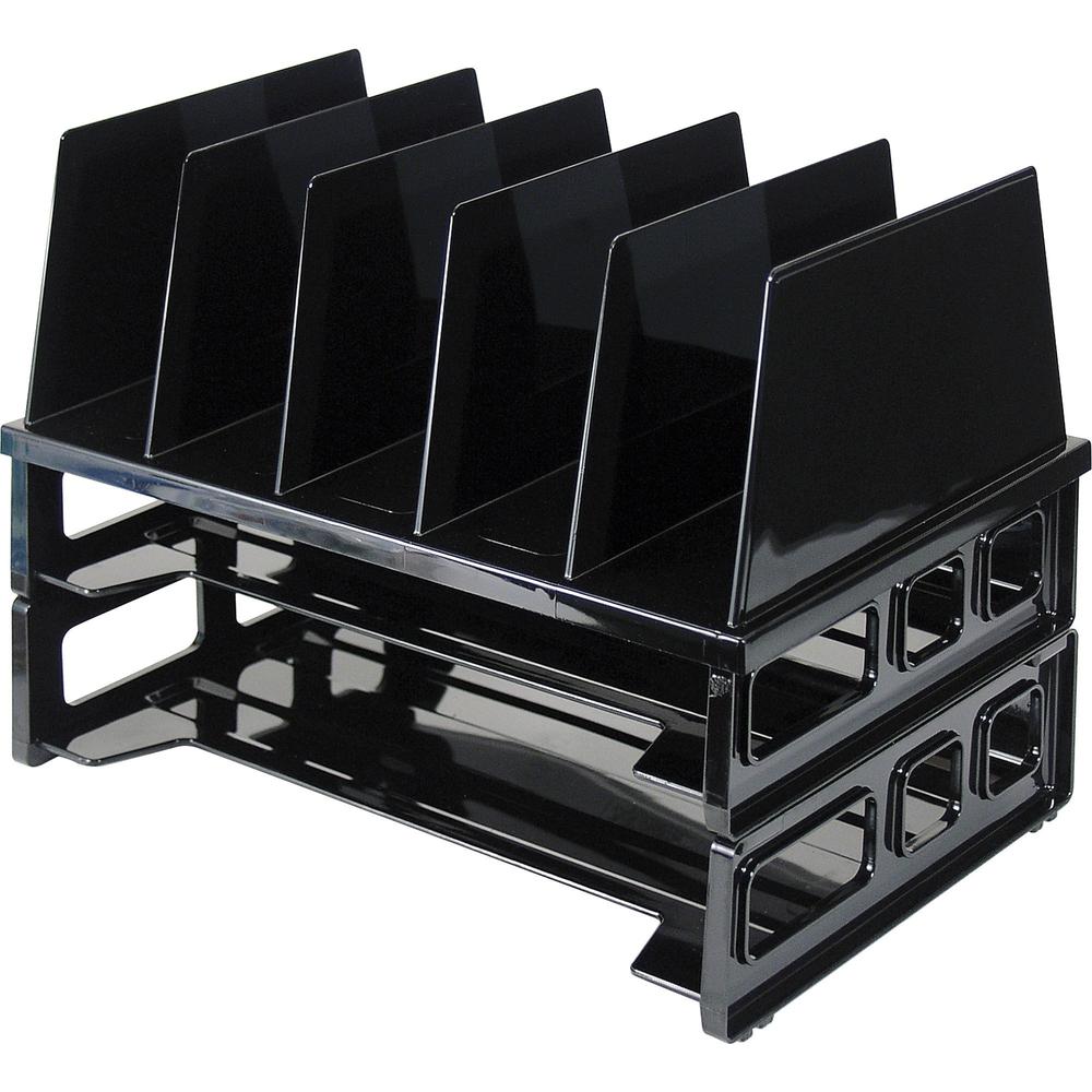 Officemate Sorter with 2 Letter Trays - 5 Compartment(s) - 10.3" Height x 13.5" Width x 9.1" Depth, Desktop - Stackable - Black - 1 / Pack. Picture 1