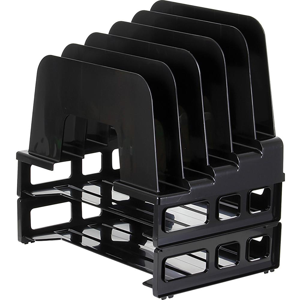 Officemate Incline Sorter with 2 Letter Trays - 5 Compartment(s) - 14" Height x 9.1" Width x 13.5" DepthDesktop - Stackable - Black - 1 / Pack. Picture 1