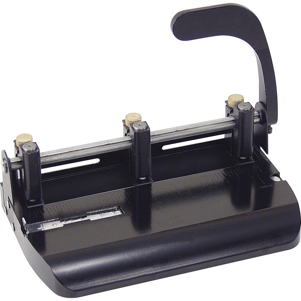 Officemate Heavy-Duty 2-3 Hole Punch with Lever Handle - 3 Punch Head(s) - 32 Sheet of 20lb Paper - 9/32" Punch Size - Black. Picture 1