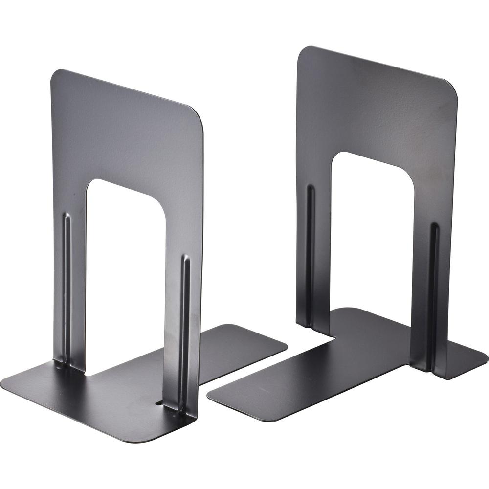 Officemate Non-Skid Bookends - 9" Height x 5.9" Width x 8.2" DepthDesktop - Non-skid Base, Chip Resistant, Non-slip, Scratch Resistant - Enamel - Black - Steel - 2 / Pair. Picture 1