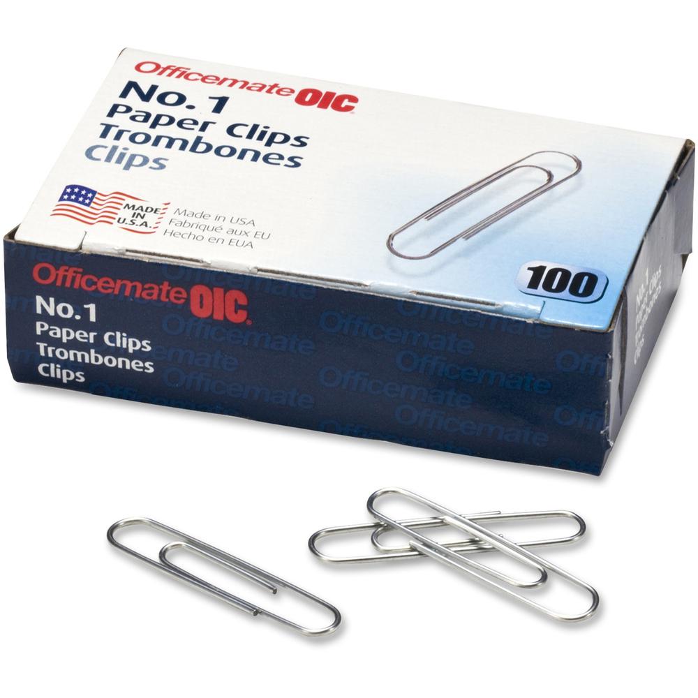 Officemate Paper Clips - No. 1 - 1000 / Pack - Silver - Steel. Picture 1