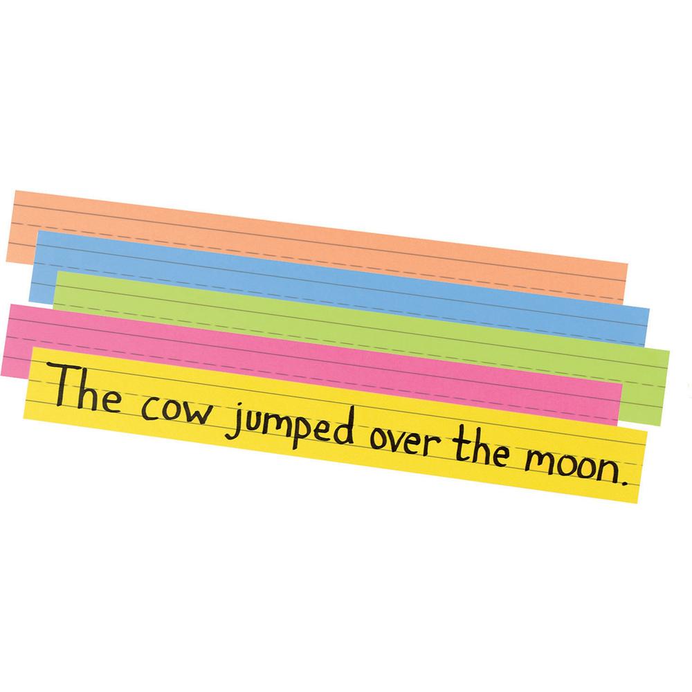 Pacon Super Bright Sentence Strips - 3"H x 24"W - Dual-Sided - 1.5" Rule/Single Line Rule - 100 Strips/Pack - 5 Assorted Super Bright Colors. Picture 1
