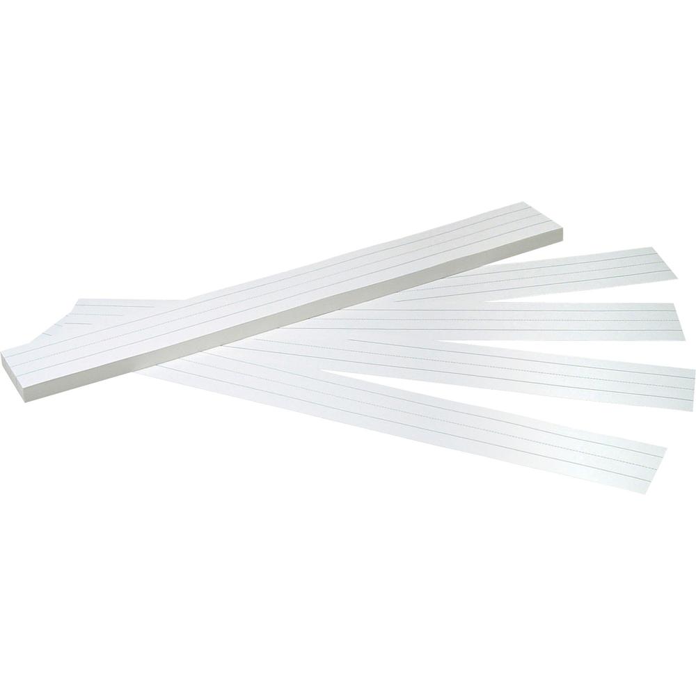 Pacon Sentence Strips - 3"H x 24"W - Dual-Sided - 1.5" Rule/Single Line Rule - 100 Strips/Pack - White. The main picture.