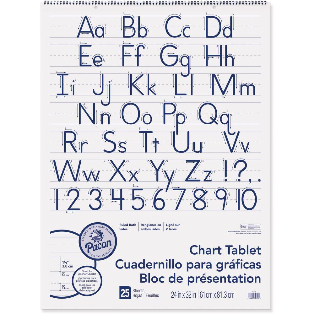 Pacon Ruled Chart Tablet - 25 Sheets - Ruled - 1.50" Ruled - 24" x 32"24" x 32" - White Paper - 1 Each. Picture 1