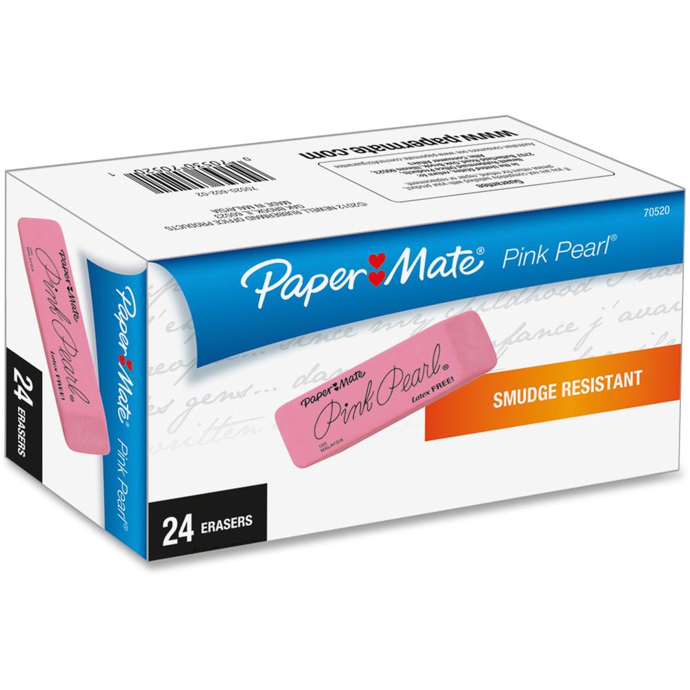 Paper Mate Pink Pearl Eraser - Pink - Rubber - 24 / Box - Self-cleaning, Tear Resistant, Smudge-free. The main picture.