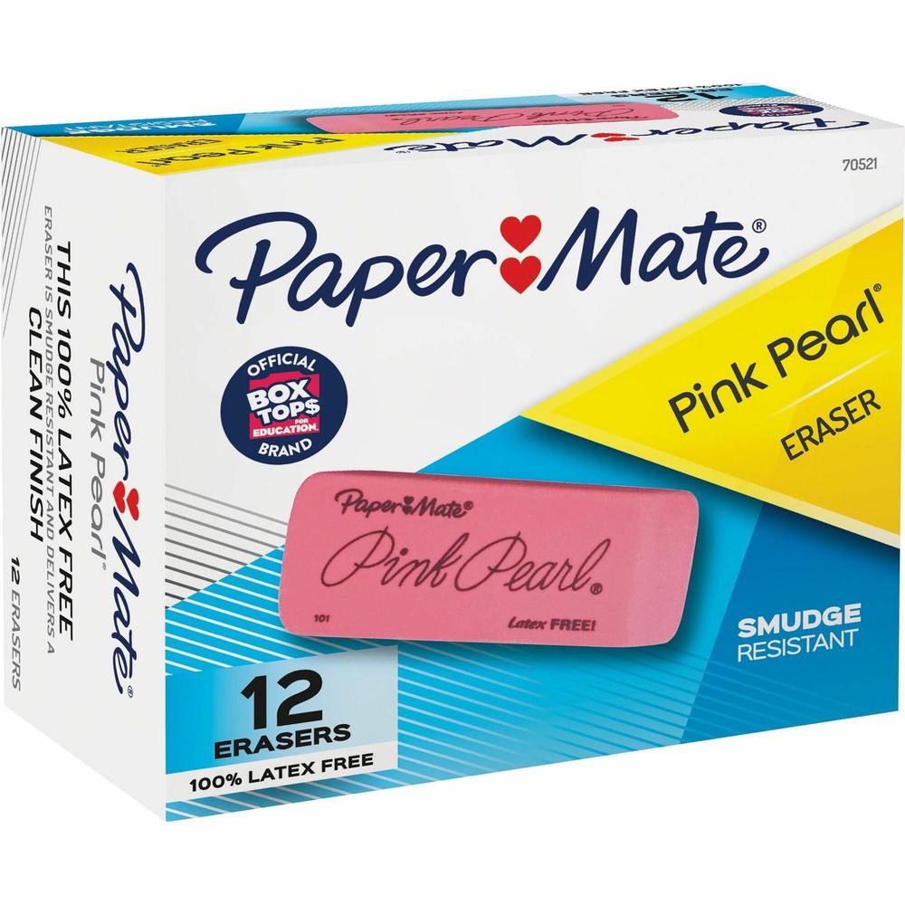 Paper Mate Pink Pearl Eraser - Pink - Rubber - 12 / Box - Self-cleaning, Tear Resistant, Smudge-free, Soft, Pliable. Picture 1