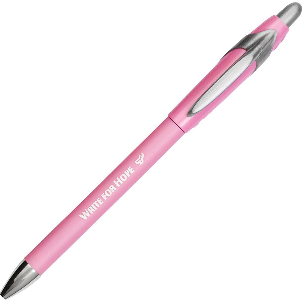 Paper Mate FlexGrip Pink Ribbon Retractable Pen - Medium Pen Point - Retractable - Black - Pink Rubber Barrel - 1 Dozen. Picture 1