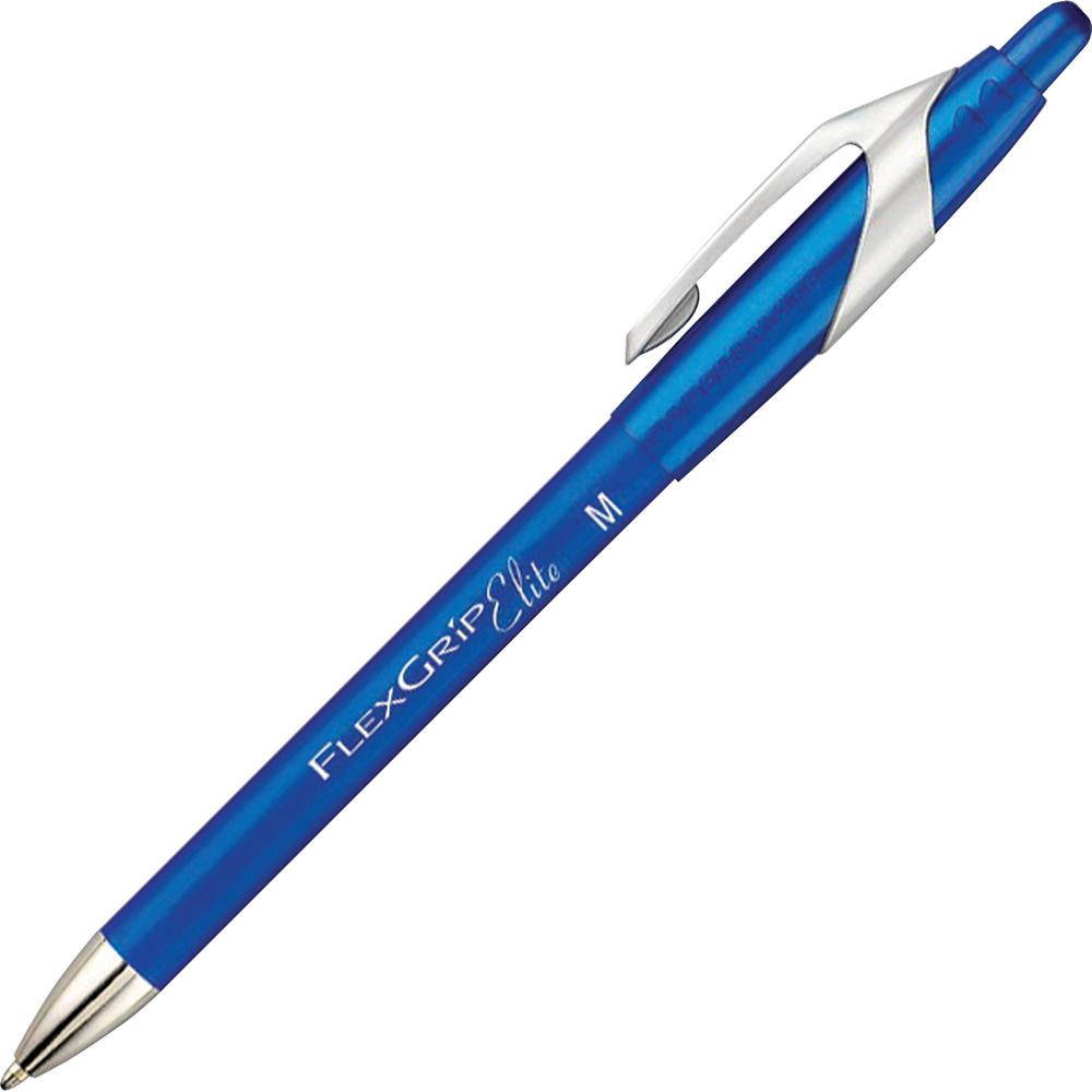 Paper Mate FlexGrip Elite Retractable Ballpoint Pens - Medium Pen Point - Refillable - Retractable - Blue - Blue Rubber Barrel - Metal Tip - 1 Dozen. Picture 1