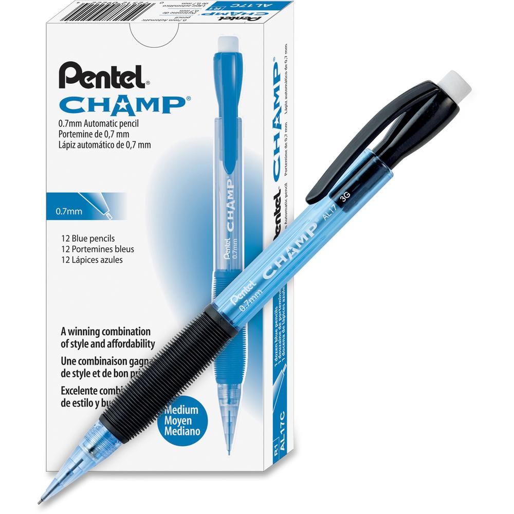 Pentel Champ Mechanical Pencils - #2 Lead - 0.7 mm Lead Diameter - Refillable - Blue Barrel - 1 Dozen. The main picture.