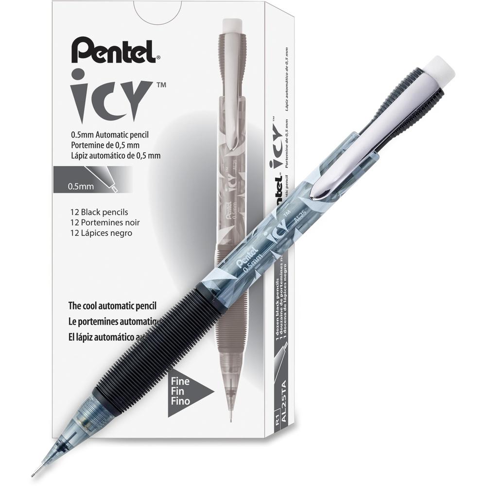 Pentel Icy Mechanical Pencil - #2 Lead - 0.5 mm Lead Diameter - Refillable - Black Barrel - 1 Dozen. Picture 1
