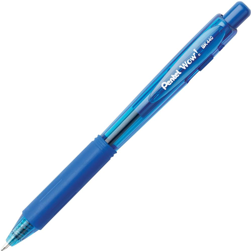 Pentel WOW! Retractable Ballpoint Pens - Medium Pen Point - 1 mm Pen Point Size - Retractable - Blue - Blue Barrel - 12 / Dozen. Picture 1