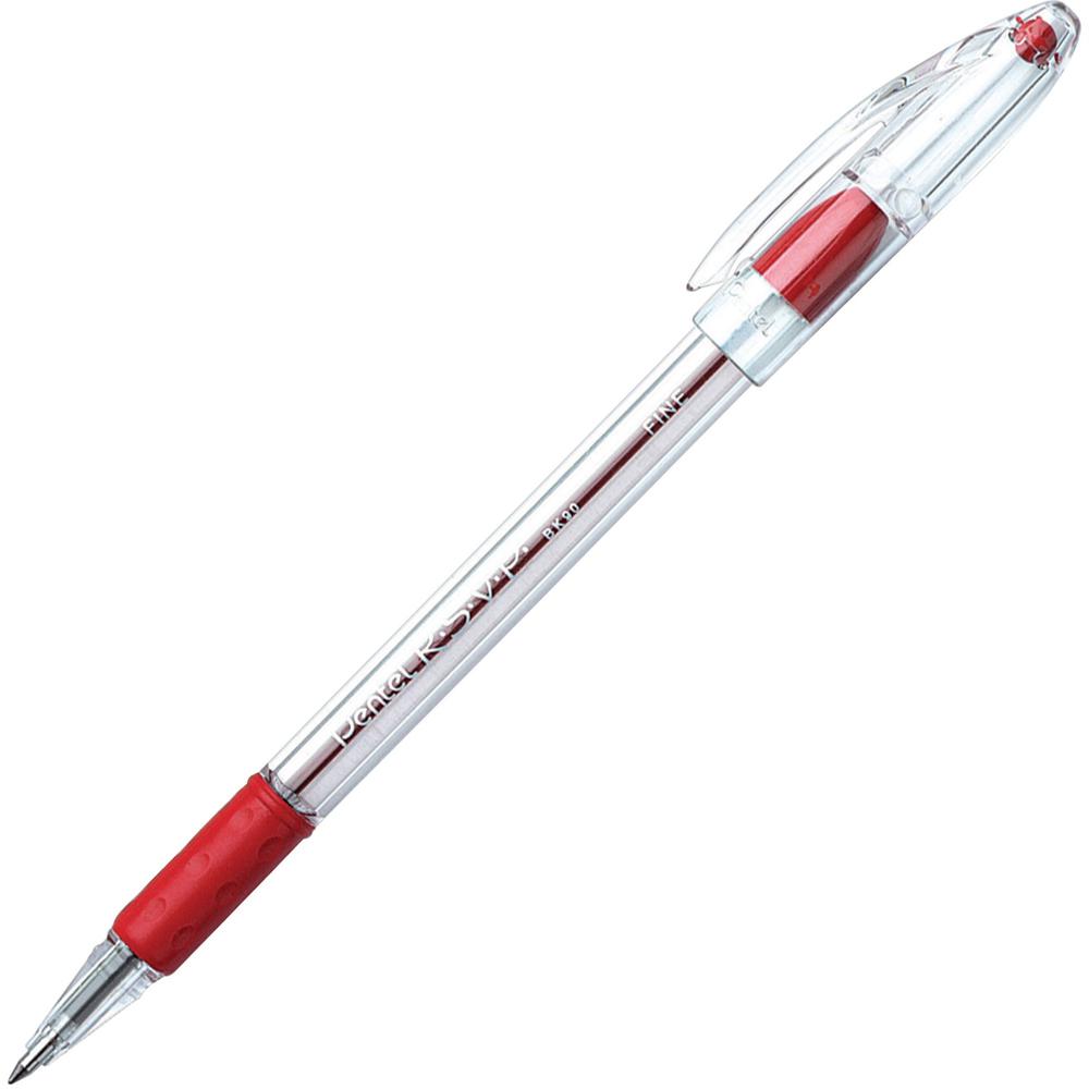 Pentel R.S.V.P. Ballpoint Stick Pens - Fine Pen Point - 0.7 mm Pen Point Size - Refillable - Red - Clear Barrel - 12 / Box. Picture 1