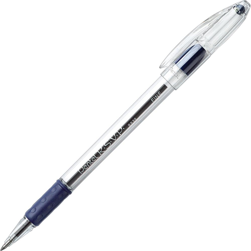 Pentel R.S.V.P. Ballpoint Stick Pens - Fine Pen Point - 0.7 mm Pen Point Size - Refillable - Blue - Clear Barrel - 12 / Box. Picture 1