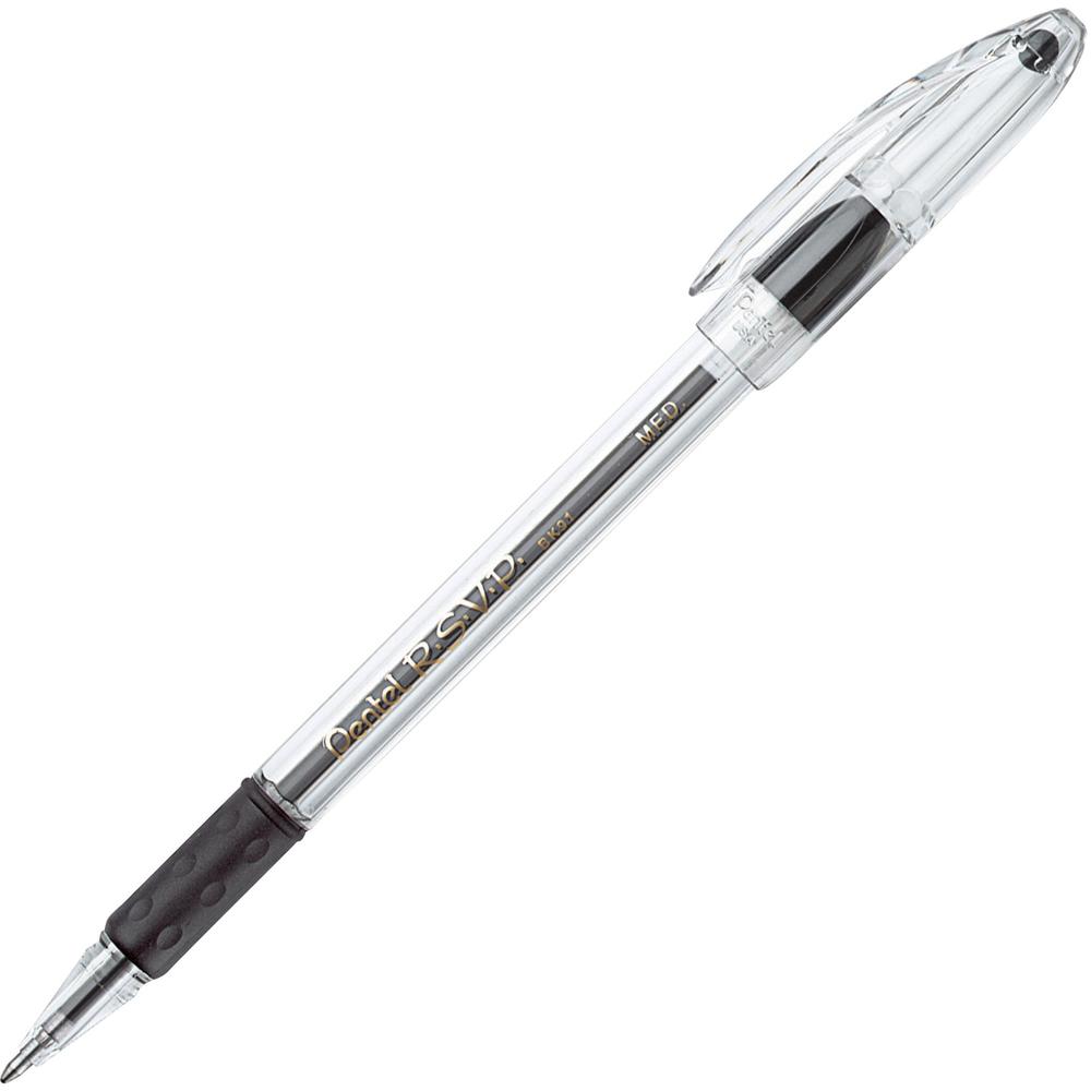Pentel R.S.V.P. Ballpoint Stick Pens - Medium Pen Point - 1 mm Pen Point Size - Refillable - Black - Clear Barrel. Picture 1