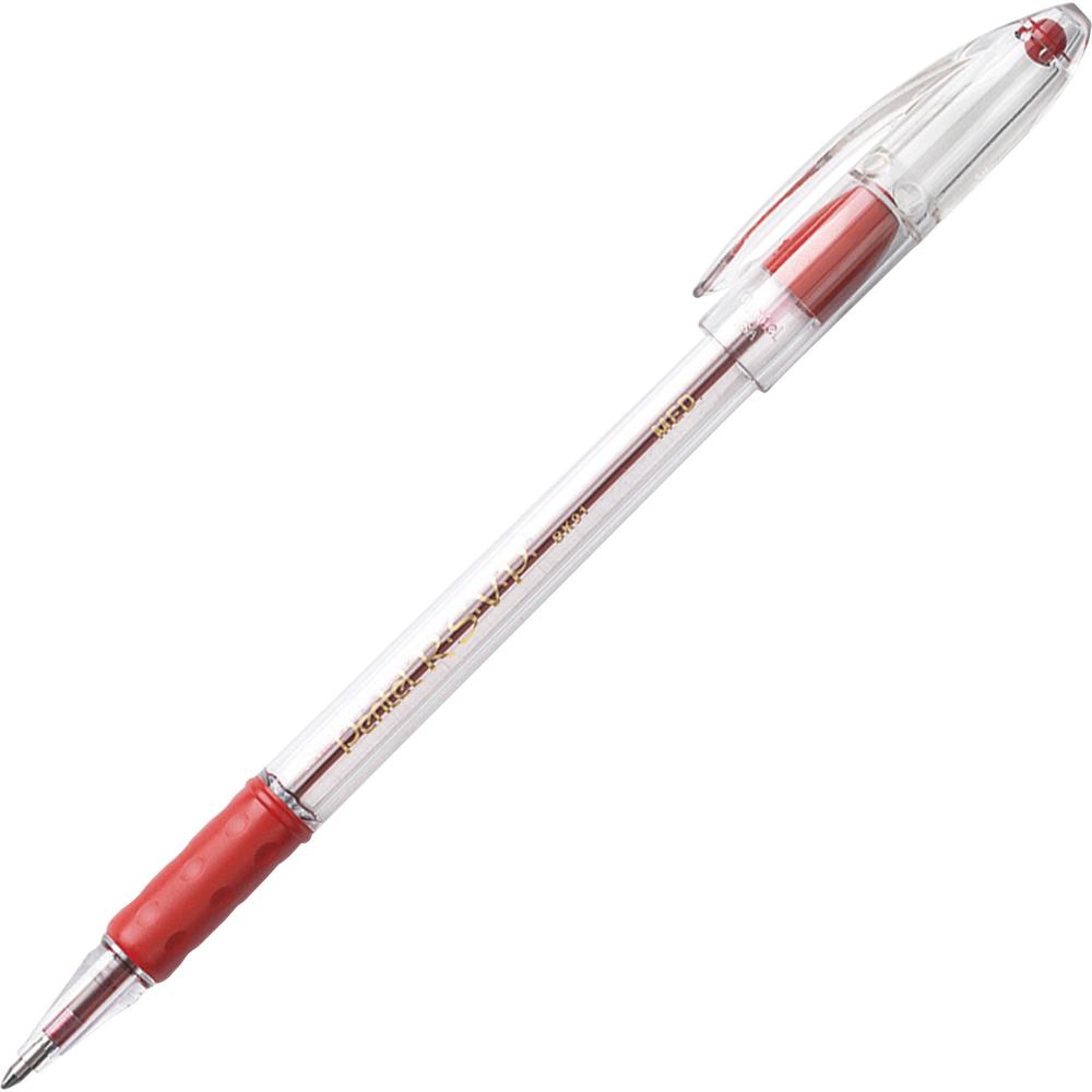 Pentel R.S.V.P. Ballpoint Stick Pens - Medium Pen Point - 1 mm Pen Point Size - Refillable - Red - Clear Barrel - 12 / Box. Picture 1