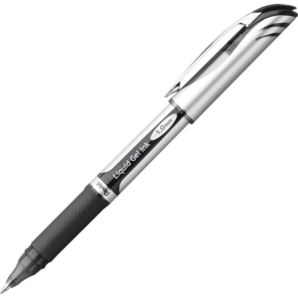 Pentel EnerGel Deluxe Liquid Gel Pen - Bold Pen Point - 1 mm Pen Point Size - Refillable - Black Gel-based Ink - Silver Barrel - 1 Each. Picture 1