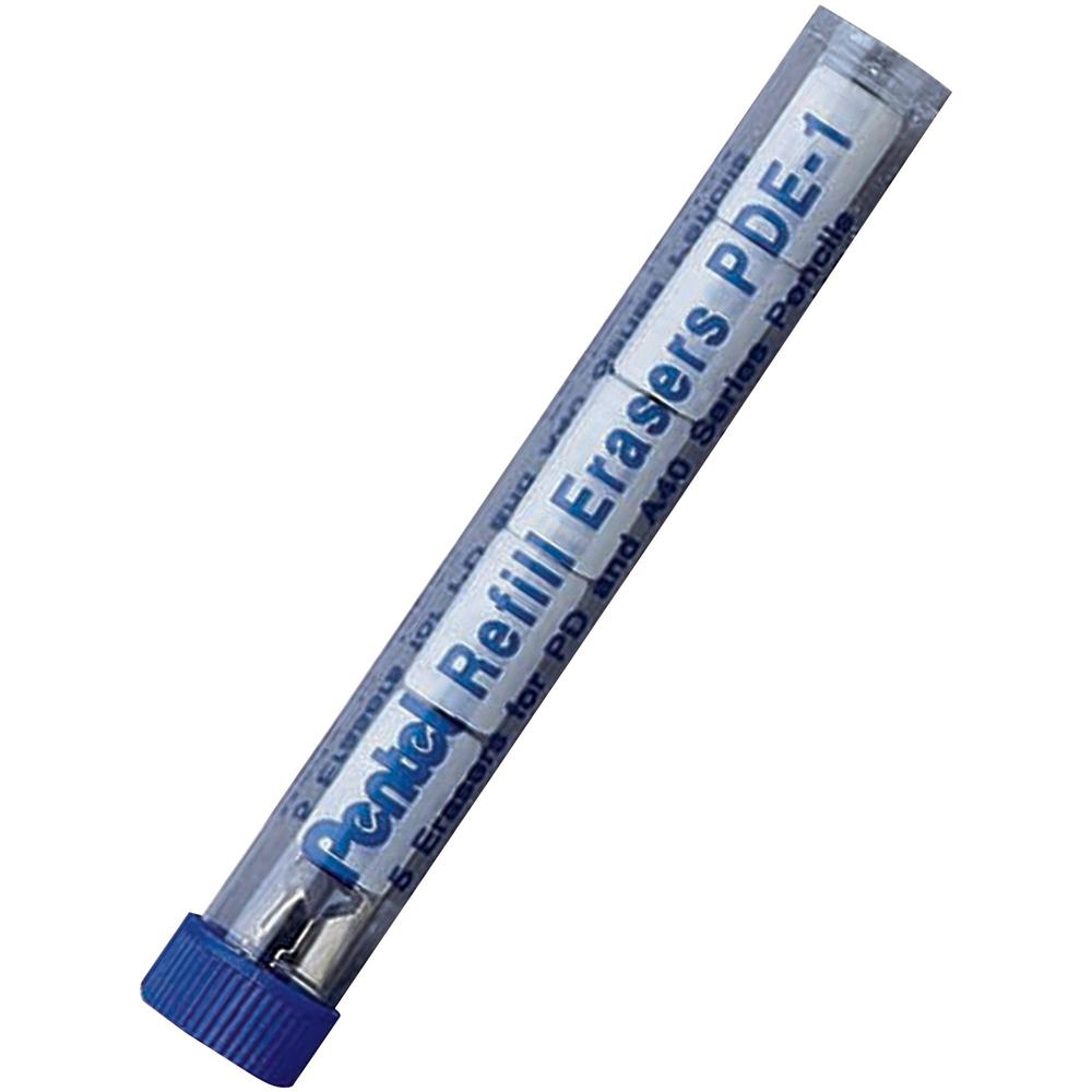 Pentel Quicker Clicker/Econo Sharp Eraser Refill - White - 5 / Tube. Picture 1