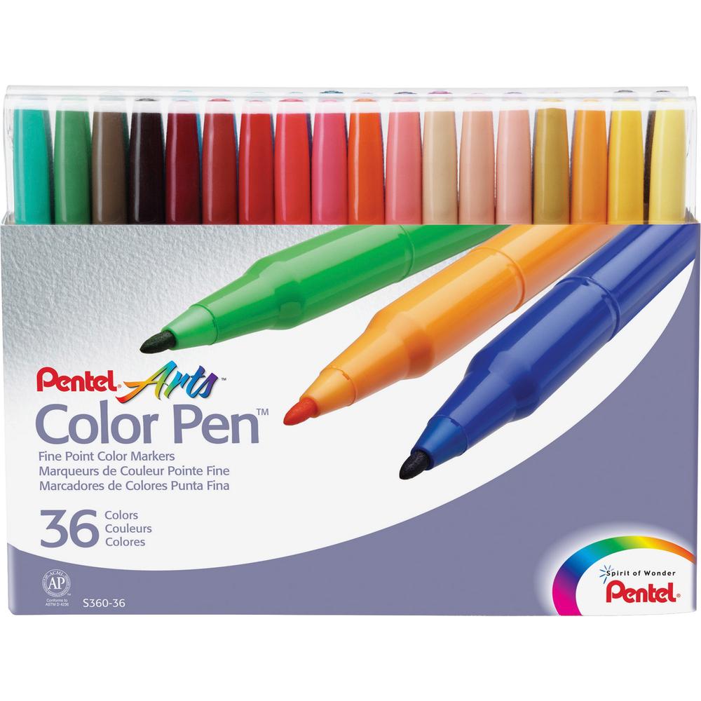 Pentel Arts Fine Point Color Pen Markers - Assorted Water Based Ink - 36 / Set. Picture 1