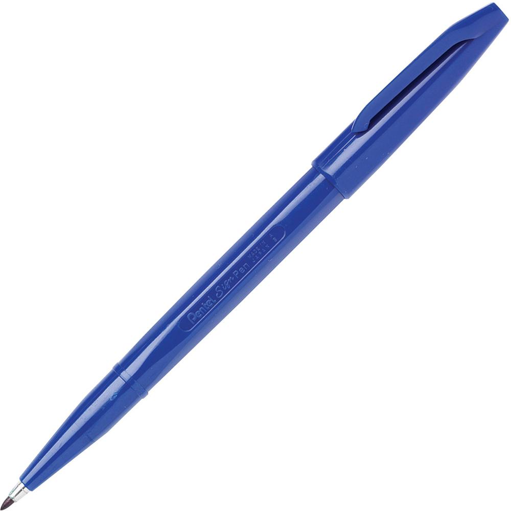 Pentel Fiber-tipped Sign Pens - Bold Pen Point - Blue Water Based Ink - Fiber Tip - 1 Dozen. Picture 1