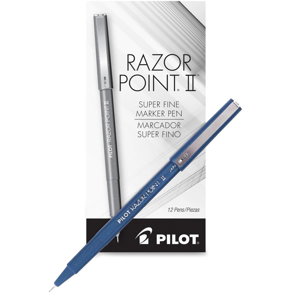 Pilot Razor Point II Marker Pens - Super Fine Pen Point - 0.3 mm Pen Point Size - Blue - Blue Barrel - 1 Dozen. Picture 1