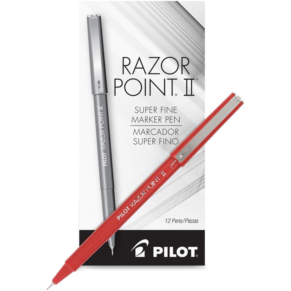 Pilot Razor Point II Marker Pens - Super Fine Pen Point - 0.3 mm Pen Point Size - Red - Red Barrel - Plastic Tip - 1 Dozen. Picture 1