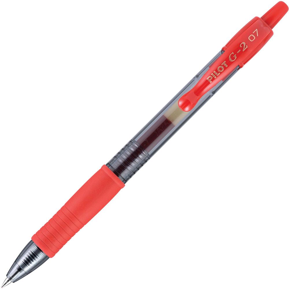 Pilot G2 Retractable Gel Ink Rollerball Pens - Fine Pen Point - 0.7 mm Pen Point Size - Refillable - Retractable - Red Gel-based Ink - Clear Barrel - 1 Dozen. Picture 1