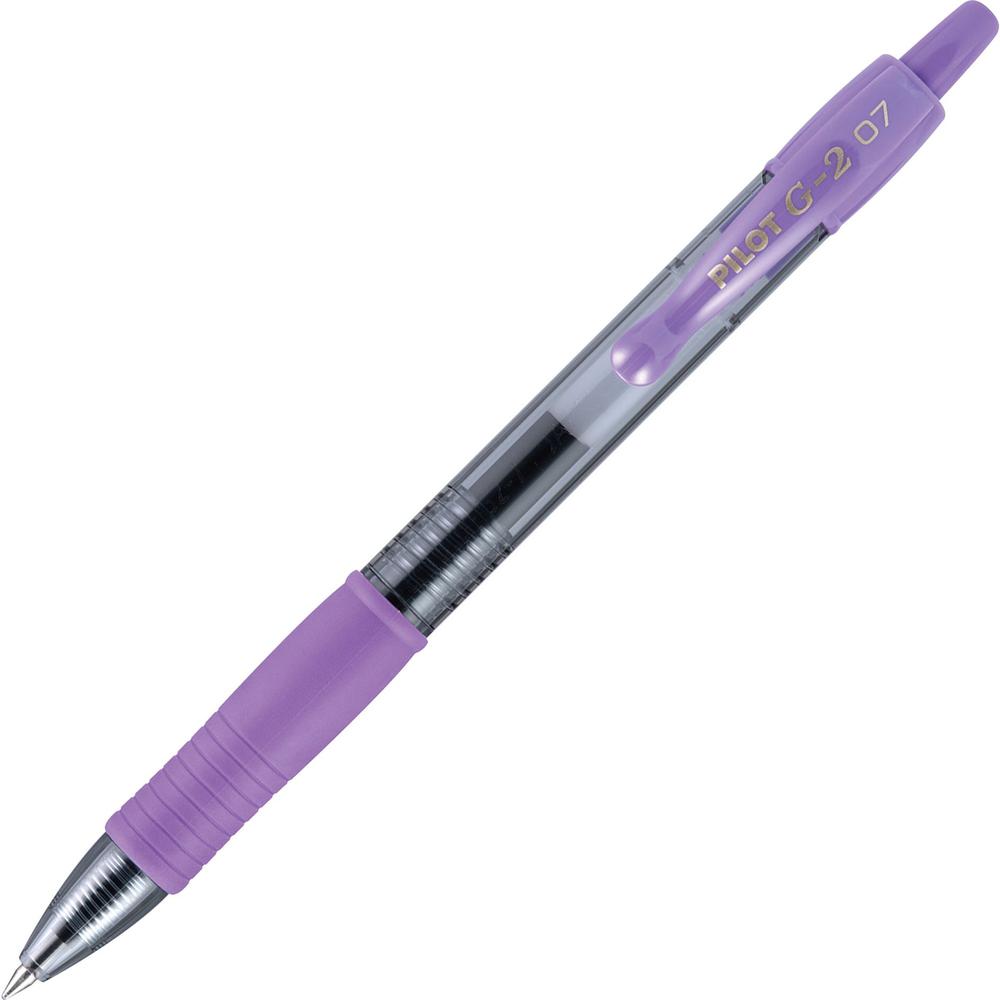 Pilot G2 Retractable Gel Ink Rollerball Pens - Fine Pen Point - 0.7 mm Pen Point Size - Refillable - Retractable - Purple Gel-based Ink - Translucent Barrel - 1 Dozen. The main picture.